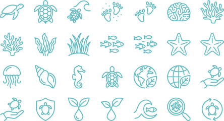 Collection of marine life and environmental protection icons for conservation efforts © Septarim