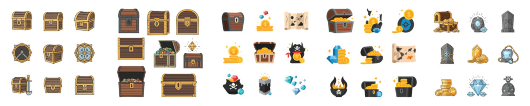 Treasure Chest Pirate Gold Flat Design Game Vector Collection