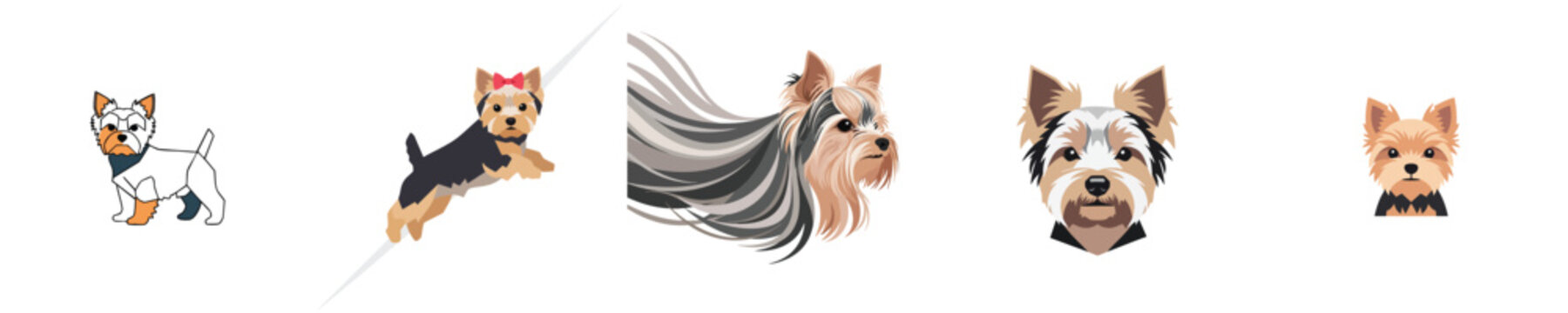 Yorkshire Terrier Dog Flat Design Cute Pet Vector Collection