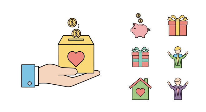 Hand holding donation box with heart.