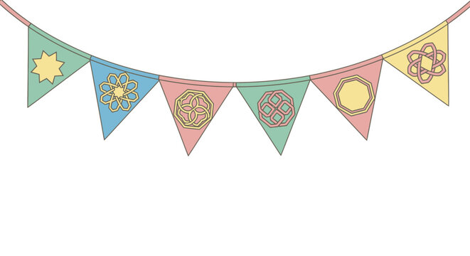 Colorful triangular party bunting flags.
