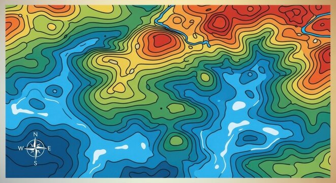 Colorful Topographic Map with Contour Lines