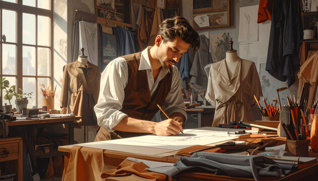 Male tailor designing new clothes