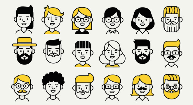 Diverse illustrated faces collection