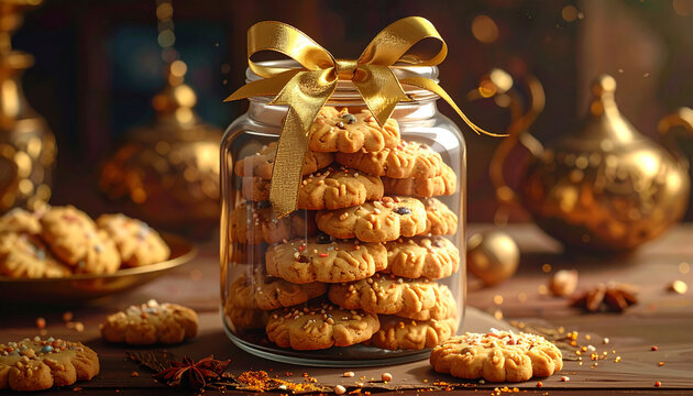 Festive cookies in glass jar