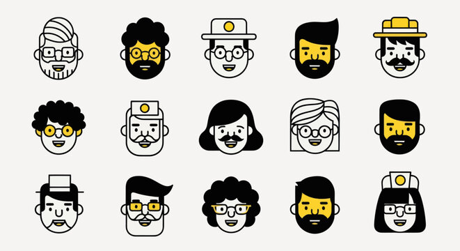 Diverse illustrated faces collection