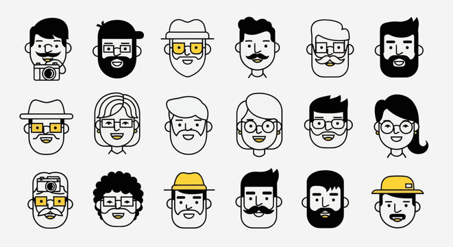 Diverse illustrated faces collection
