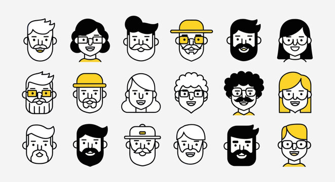 Diverse illustrated faces collection
