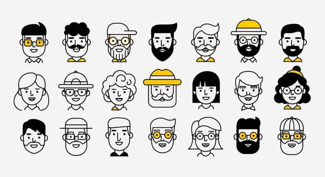 Diverse illustrated faces collection