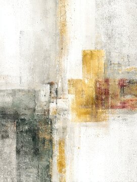 Art Painting With Textured Layers Of Gold Green And Gray On White Canvas For Modern Decor