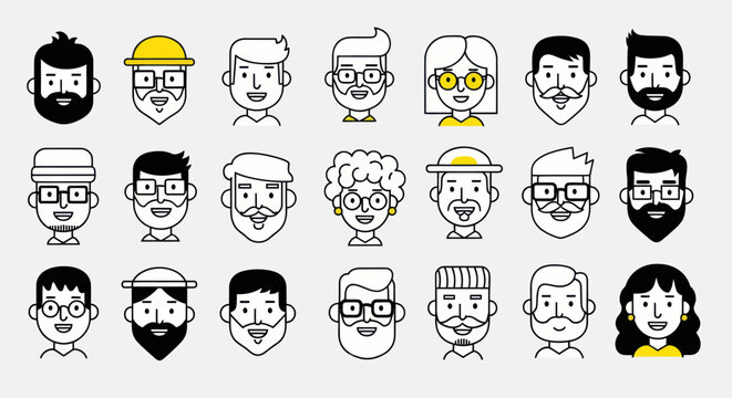 Diverse illustrated faces collection