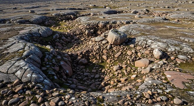 Rocky shoreline with natural stone pool.
