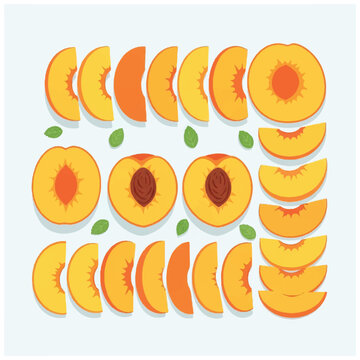 Sliced Peaches with Pits and Leaves.