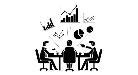 Fototapeta premium Business meeting with data analytics, charts and graphs illustration