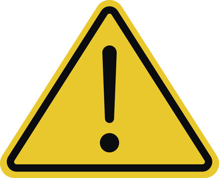 A bright yellow equilateral triangle with a thick black border, containing a bold black exclamation mark in the center, signifying a warning or alert symbol