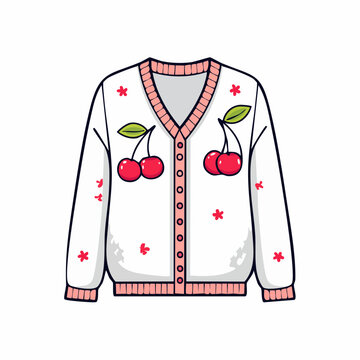 White Cardigan with Cherry Pattern