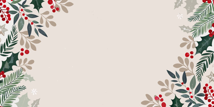 Holly Berry And Foliage Frame Vector Illustration With Neutral Background