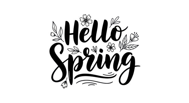 Hello Spring Hand Lettering with Floral Elements