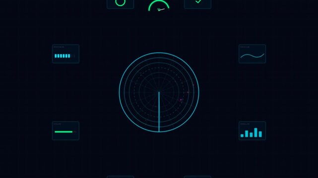 Futuristic digital interface motion with animated HUD elements and dynamic data visualization for technology and sci-fi themes.
