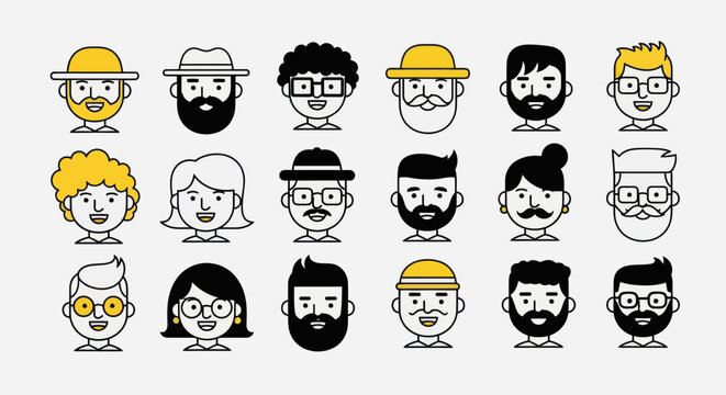 Diverse illustrated people portraits set