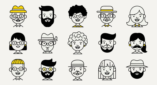 Diverse illustrated people portraits set