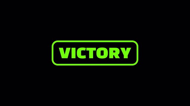 Green outline victory label animation for gaming success screen, challenge completion and achievement notice.