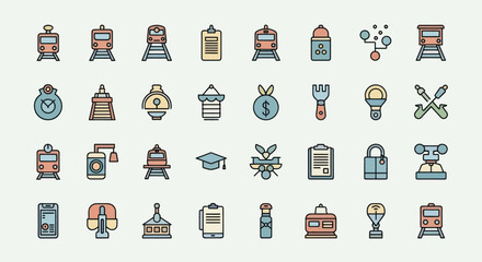 Collection of icons trains symbols and objects © Ditanjay