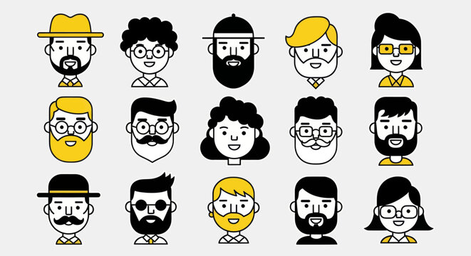 Diverse illustrated faces collection