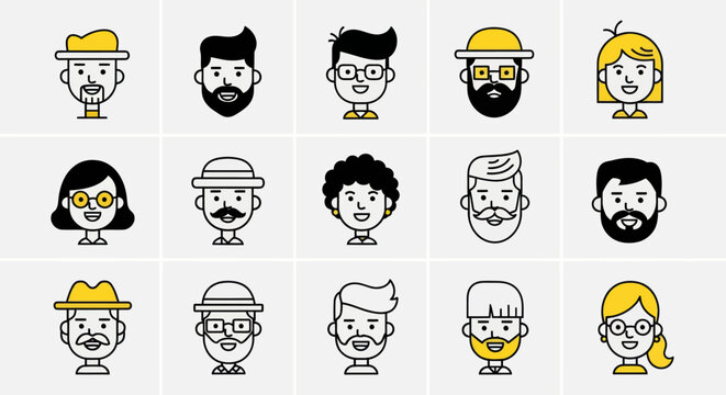 Diverse illustrated portrait collection