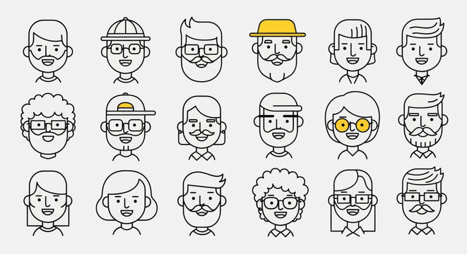 Diverse illustrated faces collection