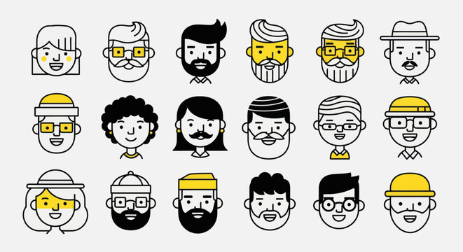 Diverse illustrated faces collection