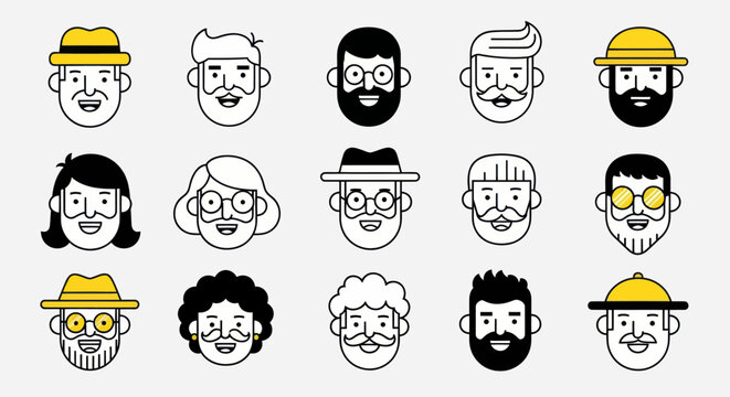 Diverse illustrated faces set