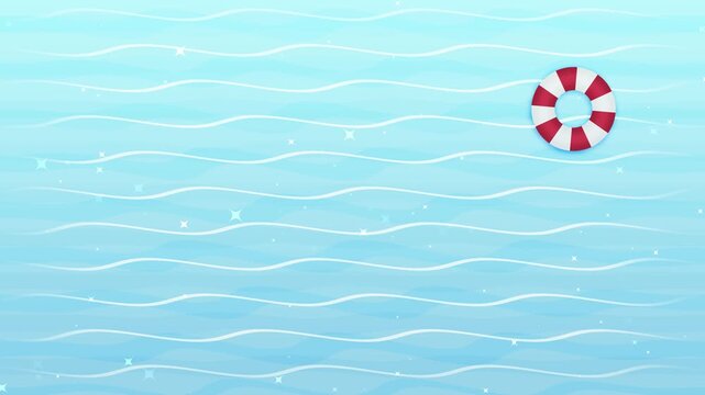 水に浮かぶ浮き輪のアニメーション【水色】【ループ】