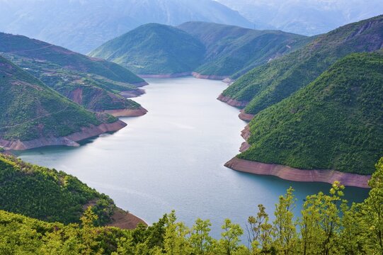 Drin River, dammed by the Fierza Reservoir, Albania