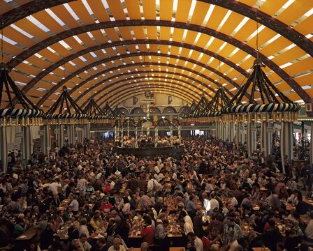 Inside a beer tent Oktoberfest Munich Bavaria Germany