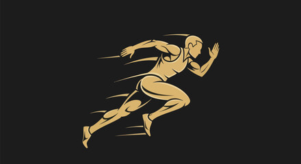 Obraz premium Running athlete silhouette against black