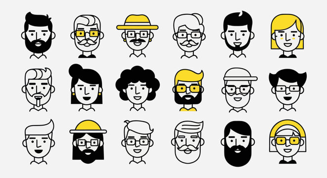 Diverse illustrated portraits for design