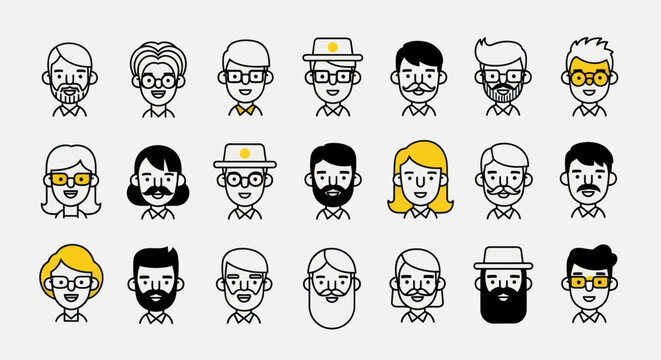 Diverse illustrated portraits for design