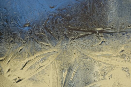 Ice crystals at glass pane