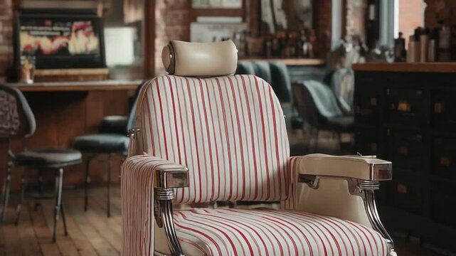 Vintage barber chair interior closeup for hair salon styling and grooming