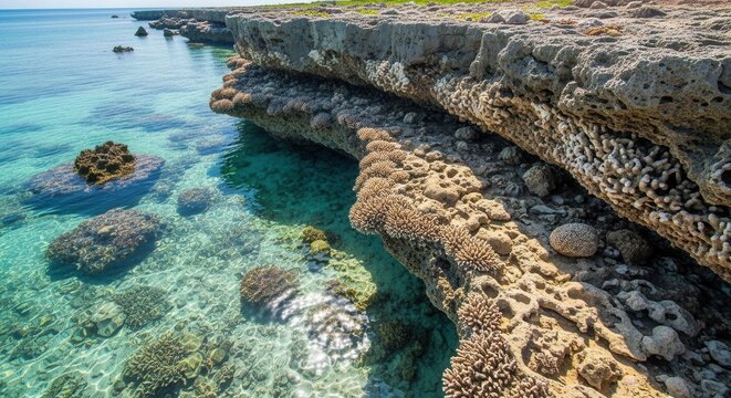 Ancient Fossilized Coral Reef Exposed by the Ocean Coastline
