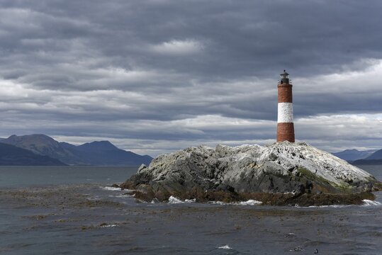 Faro les &Eacute;claireurs lighthouse at Ushuaia in the Beagle canal, Tierra del Fuego, Argentina