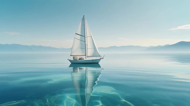 White Sailboat on Calm Blue Water 4K Generative AI