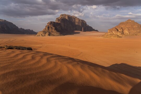 Landscape with rocks in the desert Wadi Rum, Jordan