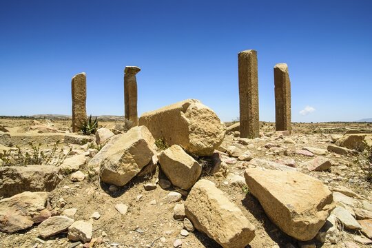 The columns of a ruined structure at the Pre-Aksumite settlement of Qohaito, Eritrea