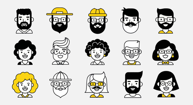 Diverse illustrated portraits for various applications