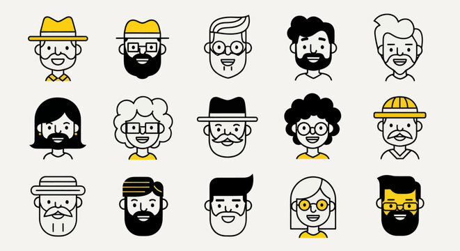 Diverse illustrated portraits on light background