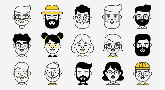 Diverse illustrated faces collection