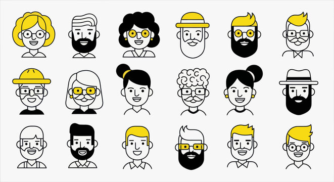Diverse illustrated portraits on white