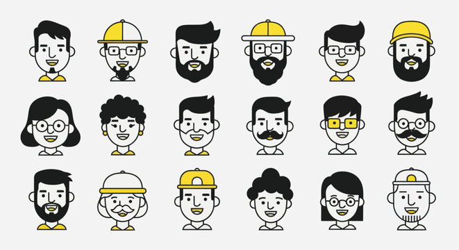 Diverse illustrated faces collection